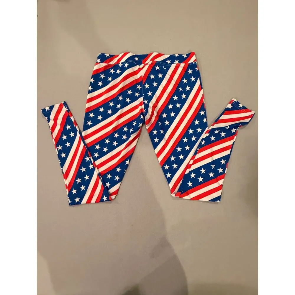 Tipsy Elves Women’s Large American Flag Leggings Red White Blue Patriotic US